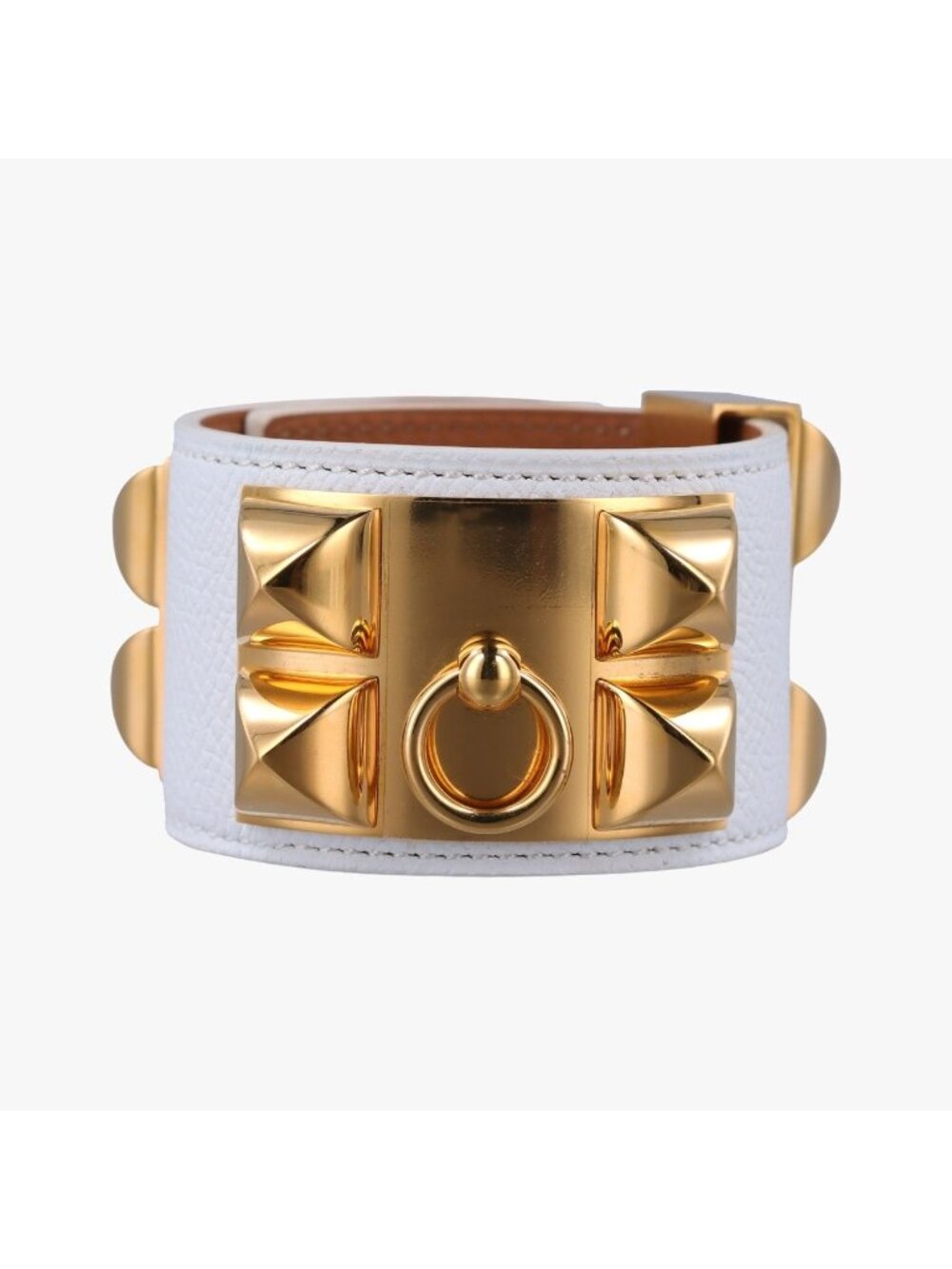 Hermes Collier de Chien White Gold Leather S N?R 50 Bracelet